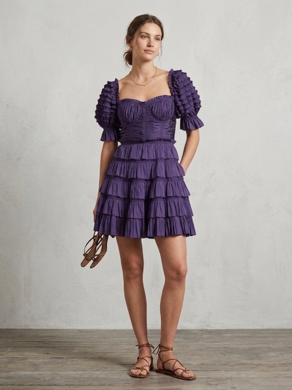$650 Ulla Johnson "Lucette" dress features an array of ruffles and pleats size 8